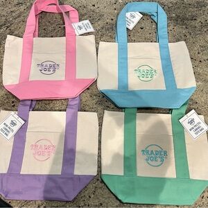 4 Trader Joe's Mini Canvas Tote - Pastel Pink, Blue, Purple, Green